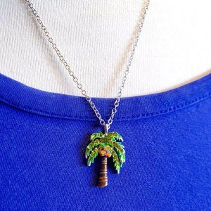 18" Silver Tone Rhinestone Palm Tree Pendant Necklace Tony Alexander Jewelry NWT